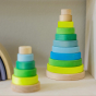 Grimm's Conical Stacking Tower - Neon Green - The smaller stacking tower is in the foreground.