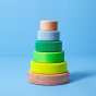 Grimm's Small Conical Stacking Tower - Neon Green - On a plain blue background.