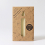 A pack of 12 Cream 100% beeswax candles in a cardboard box. White background.