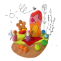 Grimm's kids wooden small world play: by the meadow toy set on a white background