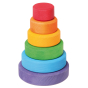 Grimm's small rainbow conical tower stacking toy pictured on a plain background 
