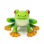 Front view of the Green Rubber Toys eco-friendly green tree frog figure sat on a white background