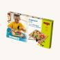 HABA Large Geo Shape Tap & Tack Game box, showing a child creating a fun art work, on a cream background