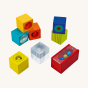 HABA Wooden Discovery Blocks - Colours Galore. 8 fantastic wooden sensory toys each with its own little surprise including rattles, bells, colours and textures to ignite all the senses