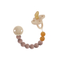 Hevea natural pacifier holder in Sandy Nude, with hevea dummy, on white background
