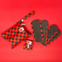 Hey Girls Reusable Red Period Panty Liner/Small Pads - 5 Pack with Wet Bag on a red background