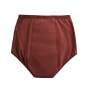 Back of the Imse Vimse reusable high waist period pants in the rusty bordeaux colour on a white background
