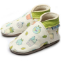 Inch Blue Leather baby shoes with painted illustrations of leaves and smiling planets and plants