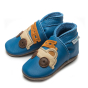 Inch Blue Leather Baby Shoes - Firetruck Blue/Cream on a white background