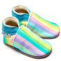 Inch Blue Pastel Rainbow Baby Shoes with turquoise collar and logo
