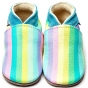 Inch Blue Pastel Rainbow leather baby shoes, light colours and turquoise collar