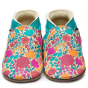 Inch blue Summer bloom baby shoes wild flowers in turquoise, orange, reds and fuscia with turquoise collar