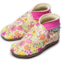 Inch Blue leather baby shoes Summer Blush with soft wild flowers painted on