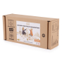 Cardboard box for the handmade wooden Just Blocks kids building toy set on a white background