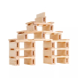 Kapla kids plastic-free building planks stacked into a pyramid shape on a white background