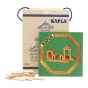 Kapla kids wooden building blocks set with green building guide book laid out on a white background