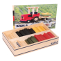 Kapla kids Waldorf toy blocks tractor case open on a white background showing the different coloured pieces