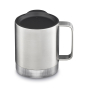 Klean Kanteen stainless steel insulated travel mug in brushed stainless on a white background