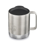 Klean Kanteen stainless steel insulated travel mug in brushed stainless mountain on a white background
