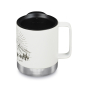 Klean Kanteen stainless steel insulated travel mug in matte white mountain on a white background