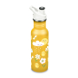 Limited EditionKlean Kanteen 18oz / 532ml Classic Narrow Sports Cap Bottle - Sunny Bunny. A sunshine yellow bottle, with fun sun, clouds, chicks and flower print on a white background