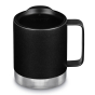 Klean Kanteen 12oz Insulated Camping Mug stainless steel in black, with the lid on, on a white background
