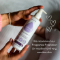 Close up of a hand holding a bottle of Kokoso fragrance-free coconut oil baby lotion next to some text reading, "We recommend our fragrance-free lotion for newborn and very sensitive skin"