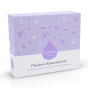 The Kokoso Newborn Essentials Organic Baby Gift Set in its purple and white box, stood upright. White background