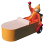 Small orange felt doll sat in the Kraul Wendolin Gravity Car.
