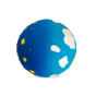 side view of the Lanco day and night moulded natural rubber ball toy pictured on a white background