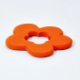 side view of natural rubber orange flower shaped teething toy by Lanco pictured on a plain white background