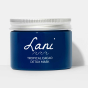 Lani Tropical Cacao Detox Mask. Vegan, cruelty free and plastic free beauty. Blue pot on white background.