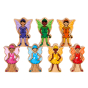 Lanka Kade wooden rainbow fairy figures stacked in two rows on a white background