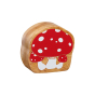 Back of the plastic free Lanka Kade wooden toadstool toy on a white background