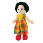 Lanka Kade children's white skin, black hair, soft toy boy doll on a white background