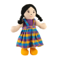 Lanka Kade children's white skin, black hair, soft toy girl doll on a white background
