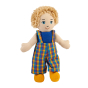 Lanka Kade children's white skin, blonde hair, soft toy boy doll on a white background
