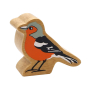 Kanka Kade Wooden Chaffinch Toy, with orange, black and white painted feather details. On a white background