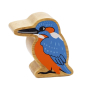 Lanka Kade Wooden Kingfisher toy with painted orange, blue and white feather details. On a white background