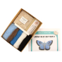 The Makerss Needle Felt Large Blue Butterfly kit contents includes felting needles, wool mats, various colours of felt, and and instruction booklet