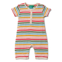 Little Green Radicals summer rainbow stripe organic cotton shortie outfit on a white background