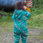 A young child wears the LGR Forest Walk Sherpa Fleece Snowsuit in an outdoor setting.