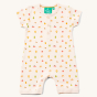LGR children's short sleeve organic cotton romper suit in the garden print on a white background