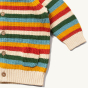 Cuff and hem detail on the LGR Rainbow Striped Knitted Hooded Cardigan.