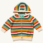 LGR Rainbow Striped Knitted Hooded Cardigan on a plain background.