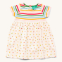 LGR organic cotton kids easy peasy dress in the garden and rainbow print on a white background