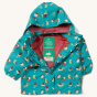 Little Green Radicals Garden Birds Recycled Waterproof Windbreaker Jacket, made from 100% Recycled Polyester, this beautiful jacket is windproof and waterproof. The coat is a beautiful teal green, patterned with various garden bird prints in a fun design 