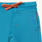 A closer view of the drawstring, stitching and pockets on the Little Green Radicals Blue Marl Comfy Jogger Shorts.