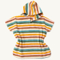 Little Green Radicals Baby Rainbow Hooded Towel Poncho. Made with 100% Organic & Fairtrade Towelling Cotton, this soft and cosy hooded poncho has rainbow stripes and popper fasteners on either side to allow easy dressing and ventilation 
