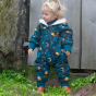 A young child wears the LGR Saturn Nights Sherpa Fleece Snowsuit in an outdoor setting.